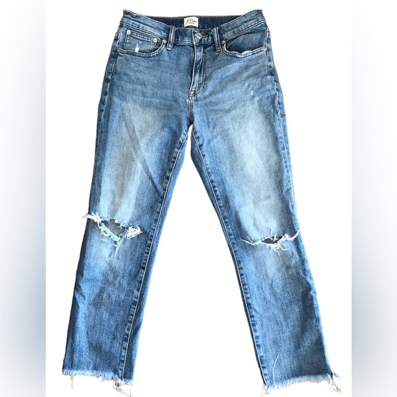 J. Crew | Women’s blue denim slim raw hem, ripped knee jeans, size 26 - Picture 4 of 15